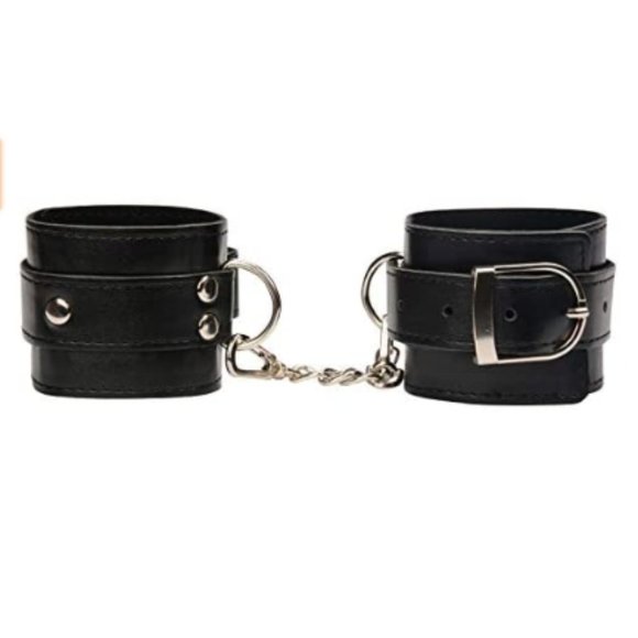 NEW FAUX LEATHER BLACK COSPLAY HANDCUFF BRACELETS - Picture 1 of 5